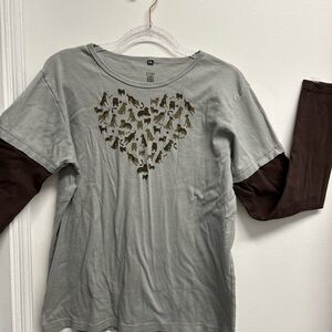 Green 3 Double Up Organic cotton Dog Lover Long Sleeve Tee